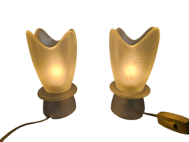 'Tullip' - gesatineerd glas - 2 x tafellampjes - Duitslande - 3e kwart 20e eeuw