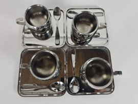 Tramontina -  (4) x espresso set - dubbelwandige kop - staal - Brazilië - 1980's