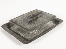 Unity pewter - Art Deco - Caviar dish - glas - tin - gemerkt -  Engeland - 2e helft 20e eeuw