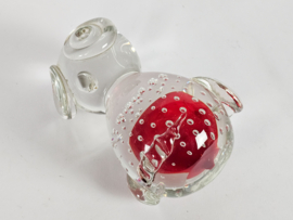 Murano - Uil - ingesloten luchtbellen -  helder/oranje rood glas - 80's