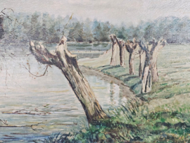 Olieverf op doek - polderlandschap - Nisse - 1977 - gesigneerd