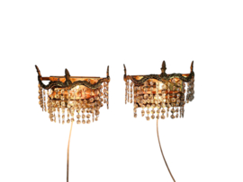 Hollywood Regency stijl - 2 Strass Muurlampen - verguld - 60's