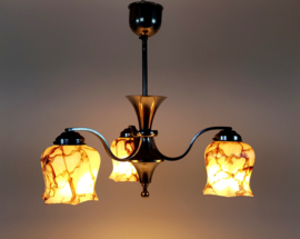 Dutch design - Gispen stijl - hanglamp - messing - gemarmerd glas - Art Deco - 30's