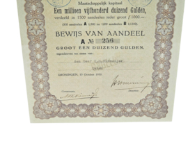 N.V. Stoomtabaksfabriek Th. Niemeijer - Bewijs van aandeel - 1930