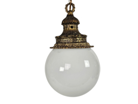 Vintage - Hollywood Regency stijl - hanglamp - bollamp - verguld - Art Deco - opaalglas - 1970's