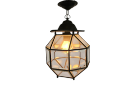 Amsterdamse school - lantaarn lamp - facet geslepen glas - koper - 1920's