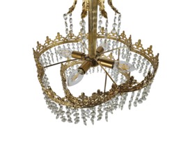 Chandelier - Hollywood Regency - verguld - kristal - 3e kwart 20e eeuw