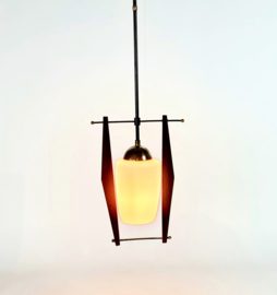 Mid century - atrr. Still Novo - Italië - hanglamp - opaline - messing - teak - 60's