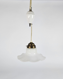 Art Deco - Opaline - messing - hanglamp - pendellamp met katrol - 1e kwart 20e eeuw