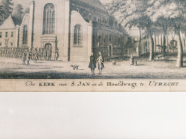 St. Janskerk en de Hoofdwacht - 1750 - Gravure door Hendrik Spilman uit 1744, naar Jan de Beijer.