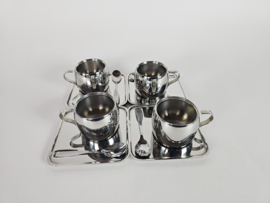 Tramontina -  (4) x espresso set - dubbelwandige kop - staal - Brazilië - 1980's