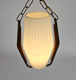 Scandinavisch design - Vintage- teak  - messing - melkglas - hanglamp - 60's