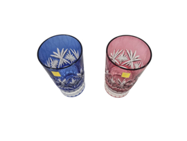Kagami kristal - Edo Kiriko - rood & blauw - 2 stuks - Japan - 2000