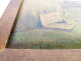 Olieverf op board - Piet Brouwer (1865-1967) - 'Haldersbroek tuschen Oostzaan en Zaandam in 1918'  gedateerd 1965
