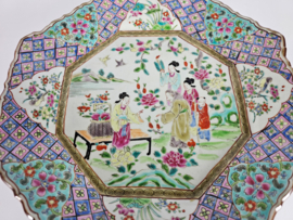 Porselein - wandbord - famille Rose - octagon - 19e eeuw