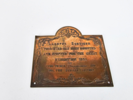 Great Exhibition 1851 Taxidermy Exhibit Plaque - Mme Yvette Coquelot" uit 1869 - Plaquettes (2) - koper - 3e kwart 20e eeuw