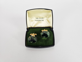 Manchetknopen (2) - verguld - natuursteen - jade - onyx  - 3e kwart 20e eeuw
