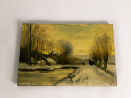 Winterlandschap  - Louis Apol stijl - Olieverf op paneel - 1e kwart 20e eeuw
