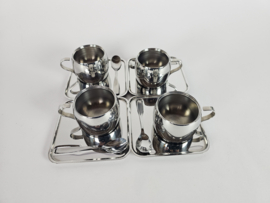 Tramontina -  (4) x espresso set - dubbelwandige kop - staal - Brazilië - 1980's