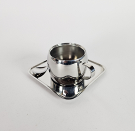 Tramontina -  (4) x espresso set - dubbelwandige kop - staal - Brazilië - 1980's