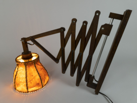 Schaarlamp | Harmonicalamp | wandlamp | vintage | eiken | varkensblaas | 70's |