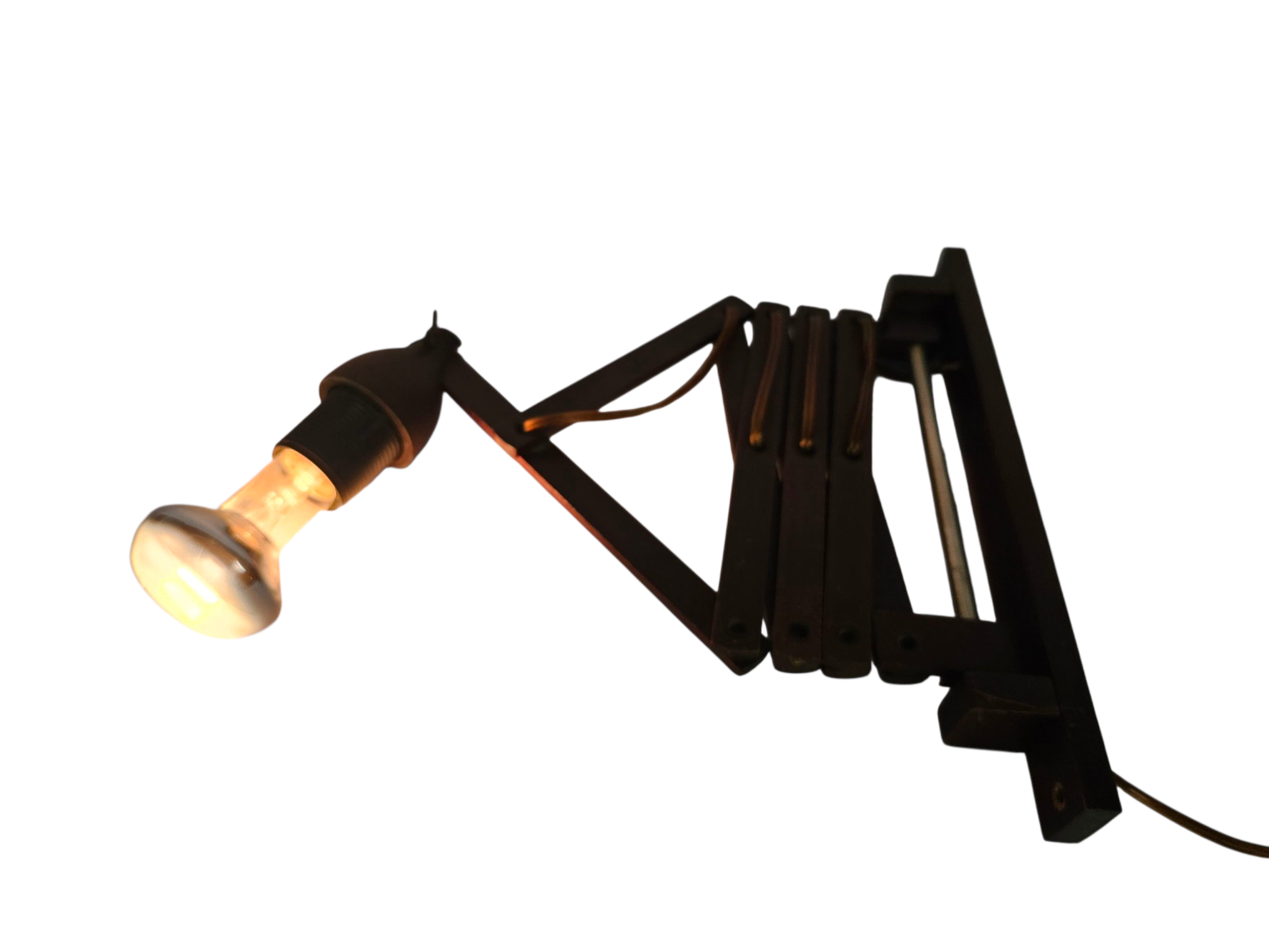Schaarlamp | Harmonicalamp | wandlamp | vintage | Teak | 70's |