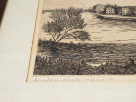 Cornelis Marinus van der Woerd (1901-1994) - Ets - Gezicht op Deventer - 2e kwart 20e eeuw
