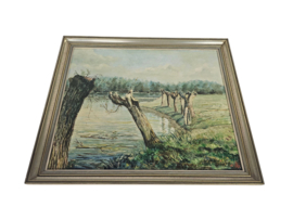 Olieverf op doek - polderlandschap - Nisse - 1977 - gesigneerd