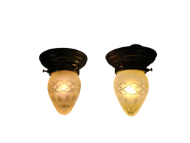 Gispen - Giso Gispen - 2 x plafonniere - geslepen glas - 2e kwart 20e eeuw