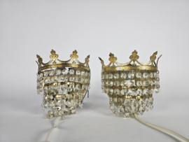Hollywood Regency stijl -  messing - metaal - 2x wandlampjes - kristal - 2e helft 20e eeuw