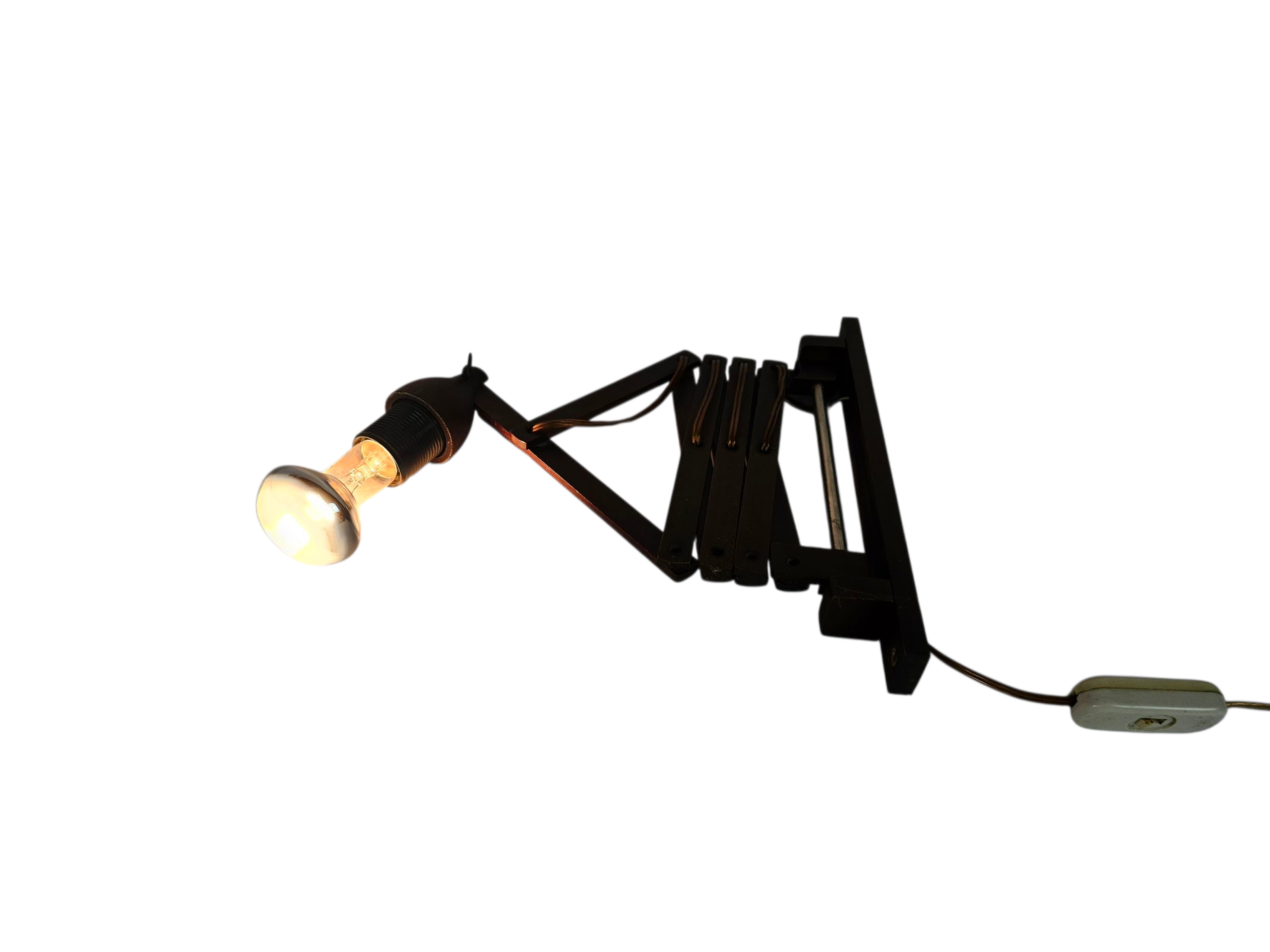 Schaarlamp | Harmonicalamp | wandlamp | vintage | Teak | 70's |