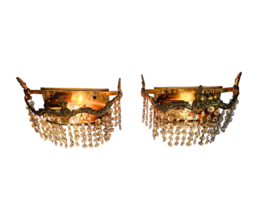 Hollywood Regency stijl - 2 Strass Muurlampen - verguld - 60's