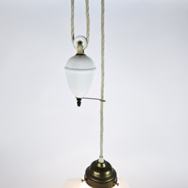 Art Deco - Opaline - messing - hanglamp - pendellamp met katrol - 1e kwart 20e eeuw