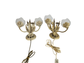 LS Italy  - vintage wandlamp (2)  - metalen goudkleurige bloemen met korenaren - 1970's