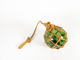 Vintage glazen-bol-macramé-hanger - 60's
