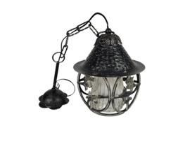 Vintage - Smeedijzeren hanglamp - metaal - glas - 3e kwart 20e eeuw