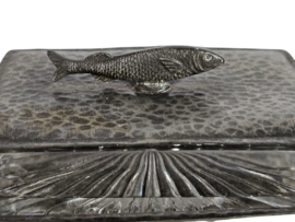 Unity pewter - Art Deco - Caviar dish - glas - tin - gemerkt -  Engeland - 2e helft 20e eeuw
