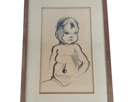 Jos(e) Pirkner - Houtskool - Krijt - Babyportret - 1975