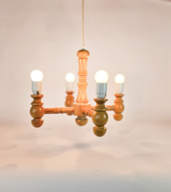 Deens design - kroonluchter -  4 armen hanglamp - grenen - 90's