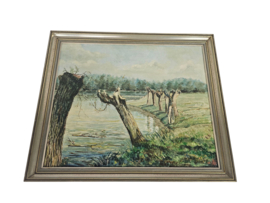 Olieverf op doek - polderlandschap - Nisse - 1977 - gesigneerd