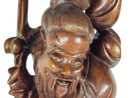 Houtsnijwerk - Shou Xing - China - XL beeld - hardhout - 19e eeuw
