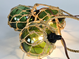 Vintage macrame 'Zeeuwse bol'  met verlichting (set 3) - glas - Space age - 70's