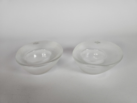 Orrefors - model Lightstone - 2 waxinelichthouders - gesatineerd glas - 80's