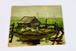 Dirk Meesters  - Olieverf op triplex - Landschap -  1950's