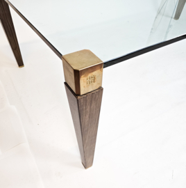 Vintage salontafel in hout - messing en glas - Peter Ghyczy voor Ghyczy -  Holland - 1970