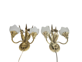 LS Italy  - vintage wandlamp (2)  - metalen goudkleurige bloemen met korenaren - 1970's