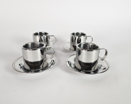 Meber - set van 4 Espresso kop en schotel - 18/10 staal - Italie - 3e kwart 20e eeuw