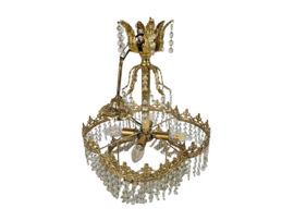 Chandelier - Hollywood Regency - verguld - kristal - 3e kwart 20e eeuw