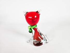 Murano  -  kat - transparant - rood - Italie - glas - 1970's