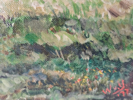 Olieverf op doek - polderlandschap - Nisse - 1977 - gesigneerd
